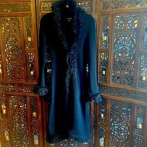 Vintage faux fur trim sweater duster jacket